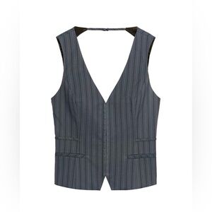 NWT Zara Pinstripe Grey Blue Vest with hook front and straps back Large